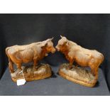 A Rare Pair Of Black Forest Carved Cow & Bull Figures On Naturalistic Bases, Probably By Johann