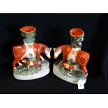 A Pair Of Staffordshire Pottery Cow & Calf Spill Holder Groups (Af)