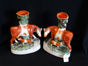A Pair Of Staffordshire Pottery Cow & Calf Spill Holder Groups (Af)