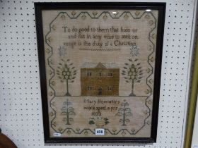 A 19thc Woolwork Pictorial Sampler, Mary Howarths Work, Aged 10, 1833