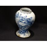 A Circular Based Delft Drug Jar With Painted Panel Of Grazing Deer, 7.5" High