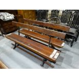 A Pair Of Cast Iron & Pitch Pine Fixed Back Chapel Benches, 69" Wide