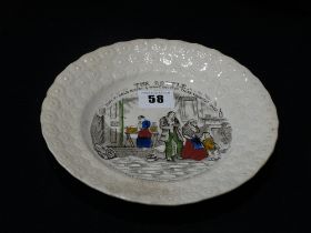 A Staffordshire Pottery Nursery Plate With Transfer Scene Titled "The Bottle", 8" Dia