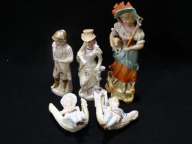 Five Edwardian Bisque China Figures