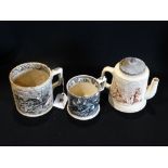 A Staffordshire Pottery Transfer Decorated Mug With Scene Of The Battle Of Inkermann, Together With