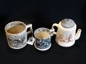 A Staffordshire Pottery Transfer Decorated Mug With Scene Of The Battle Of Inkermann, Together With