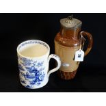 A Staffordshire Pottery Blue & White Transfer Decorated Tankard, Together With A Doulton Lambeth