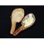 A Cased Antique Meerschaum Pipe In The Form Of A Mountain Goat