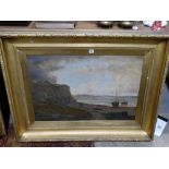W.G Shrubsole, Oil On Canvas, Coastal View At Low Tide, With Boats & Figures, Signed Bottom Left,