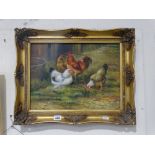 20thc School, Oil On Board, Study Of Chickens, Unsigned