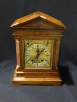 An Edwardian Oak Encased Bracket Clock With Gilt & Silvered Dial With Subsidiary Dials