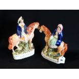 A Pair Of Staffordshire Pottery Equestrian Figures, "Gipsy Boy" & "Gipsy Girl"