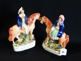 A Pair Of Staffordshire Pottery Equestrian Figures, "Gipsy Boy" & "Gipsy Girl"