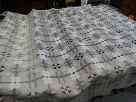 A Cream Ground Brynkir Wool Welsh Bed Cover, 105" X 100"