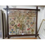 A 19thc Woolwork Pictorial & Alphabetical Sampler, Sarah Roger Scales, Aged 13, 1883