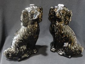 A Pair Of Staffordshire Pottery Jack Field Seated Dogs, 13" High