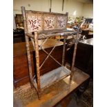 A Late Victorian Bamboo Stick Stand With Inset Tiles