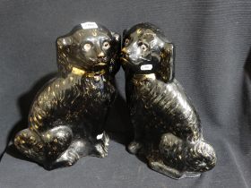 A Pair Of Staffordshire Pottery Jack Field Seated Dogs, 14" High