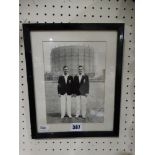 A Framed Black & White Photograph Of Eric & Alec Bedser Hand Signed By Both Brothers
