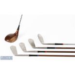 Collection of James Braid L Model Early Coated and Steel Shafted Irons and Spoon (5) - 3x matching