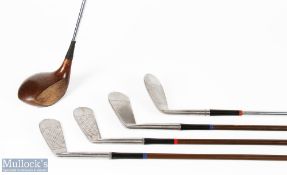 Collection of James Braid L Model Early Coated and Steel Shafted Irons and Spoon (5) - 3x matching