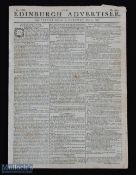 1798 The Edinburgh Advertiser Newspaper Leith Golfing Announcement - dated Friday July 27 to Tuesday
