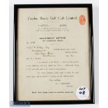 1921 C J H Tolley (Amateur Golf Champion) - Cooden Beach Golf Club Allotment Letter for Members