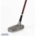 Interesting Centre Shaft rectangular alloy duplex putter - stamped CS 200 to the sole, circular lead