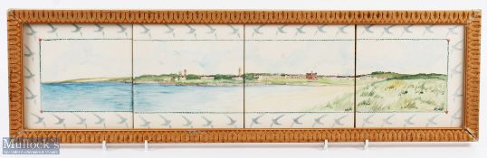 St Andrews and The Old Course Set of 4x modern hand painted tiles signed and dated '89 to the