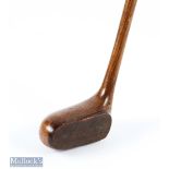 Most unusual one piece ash wooden mallet head putter with fitted forward faced hard wood insert
