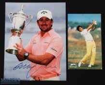 Severino Ballesteros and Graeme McDowell signed colour sponsors and press golfing photographs -