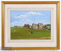 W K Waugh 1982 St Andrews 17th Green Old Course oil on board signed lower left W K Waugh and