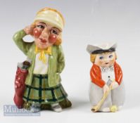 Staffordshire Lady Golfer Character Jug measures 18cm together with another Lady Golfer Character