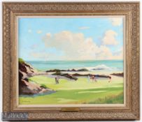Gordon Clifford Barlow (b.1913 - d.2005) "Kent & Sussex Channel Coast Golfing" oil on canvas