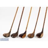 5x Assorted socket neck woods to incl' large head J White spoon, J Winton large head lofted