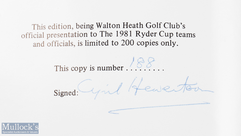 1981 Ryder Cup Official signed ltd ed Walton Heath Golf Club History et al (3) - presented to both - Image 2 of 2