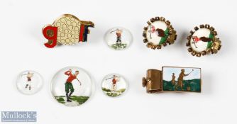 Collection of various celluloid and brass and enamel golfing items (8) - to include 2 brass and