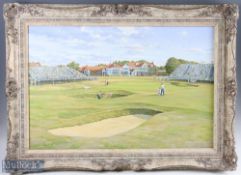 Craig Campbell (b.1960) - Muirfield 18th Green and Clubhouse - Open Golf Championship - large oil on