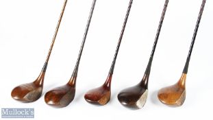 5x various James Braid Signature large headed early coated steel shafted persimmon woods - to incl