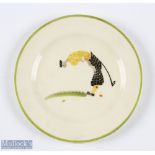 Scarce Susie Cooper Crown Works Burslem decorated side plate c1930/40s with a witty golfing figure -