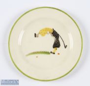 Scarce Susie Cooper Crown Works Burslem decorated side plate c1930/40s with a witty golfing figure -