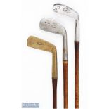 3x early C Gibson Westward Ho! Smf golf clubs - to incl fine wide sole mashie stamped with both