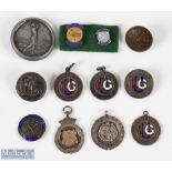 Collection of various Lady Golf Union silver and enamel inlaid Fobs and badge / golf club
