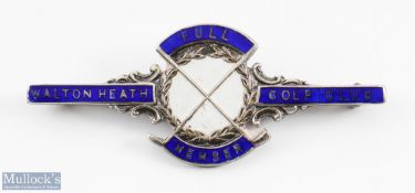 1936 Walton Heath Golf Club Full Member silver and enamel bar badge - hallmarked Birmingham 1936.