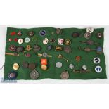A Good Collection of Golf badges, brooches, Pins, Tie Clip, Fobs, Buttons to include silver examples