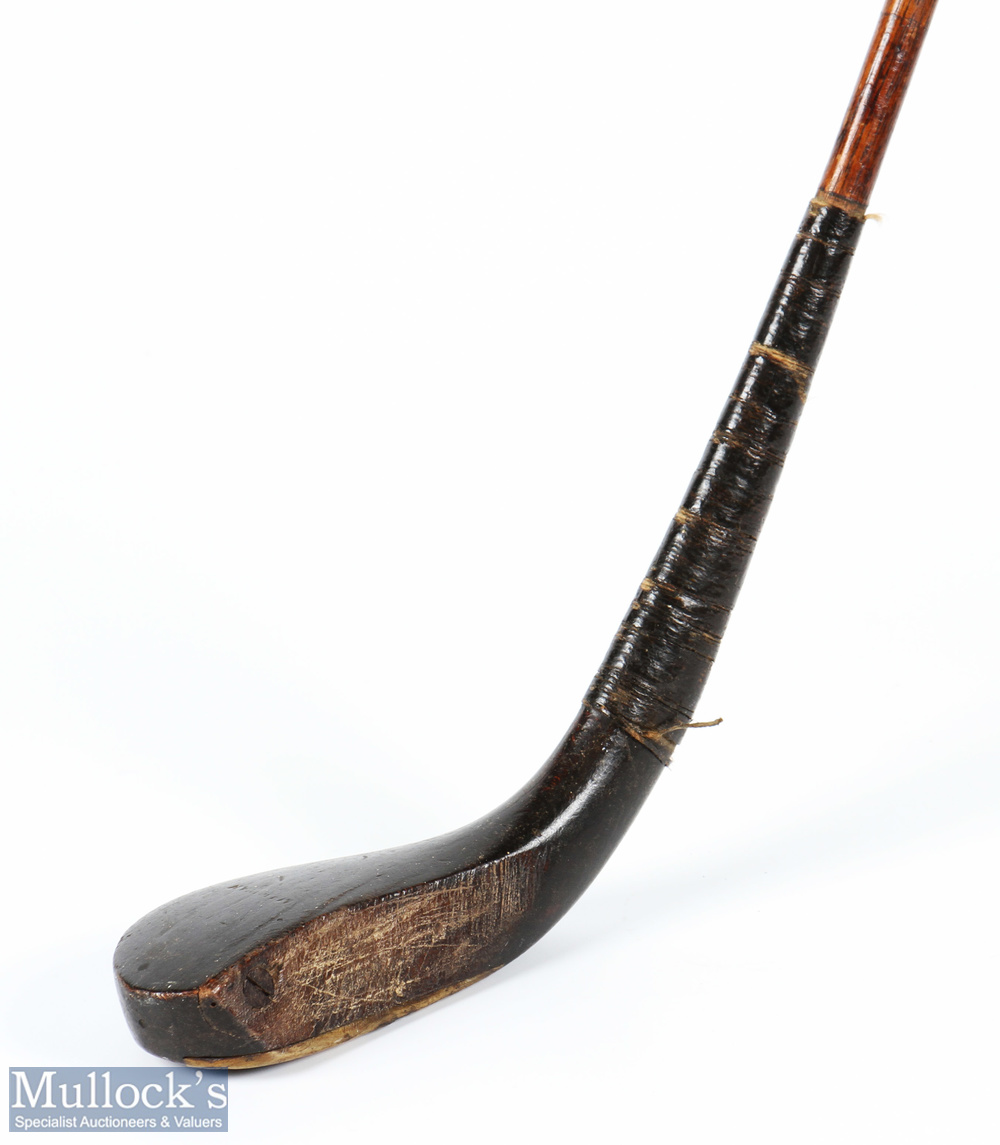Early and interesting McEwan dark stained beech wood curved face longnose short spoon c1870 - head