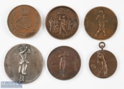 Interesting collection of 6x large Bronze Golfing Medals from 1901 onwards - KGC Bronze Monthly Golf