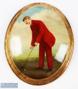 Style of Gabriele Mucchi Golf Artwork - oval plaque in heavy varnish finish depicting a period