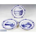 Group of 3 Royal Doulton Golfing World Collection Blue and White plates made to commemorate the