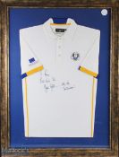 2014 European Ryder Cup players shirt, Signed Stephen Gallacher - with a dedication to shirt, framed